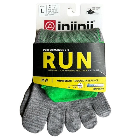 NWT Injinji Performance 2.0 Run Midweight Padded Interface No Show Toe Socks Lrg - Picture 1 of 4